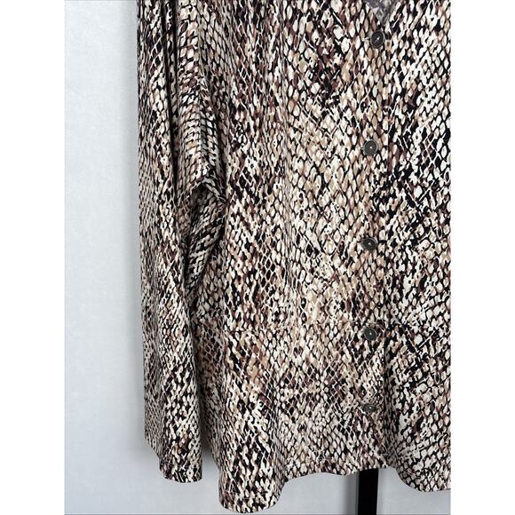Susan Graver Liquid Knit Button Front Top Women’s 3X Brown Snake Print Stretch - Picture 3 of 10